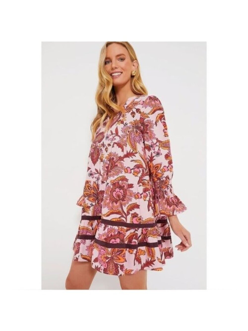 Tuckernuck Pink Ornate Chintz Floral Tiered Mini Dress Women’s XL Cotton NWT - Picture 4 of 16